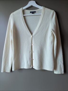 Cashmere Lands' End Size S Cream V-Neck Button Cardigan Sweater